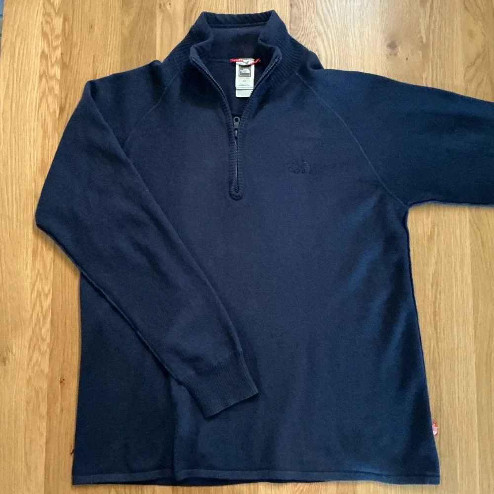 The North Face Mens‎ Medium Navy Quarter Zip Pullover Sweater Wool Blend Knit